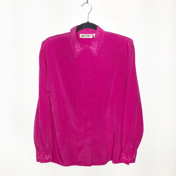 VINTAGE Fuschia Embroidered Blouse - Picture 4 of 6